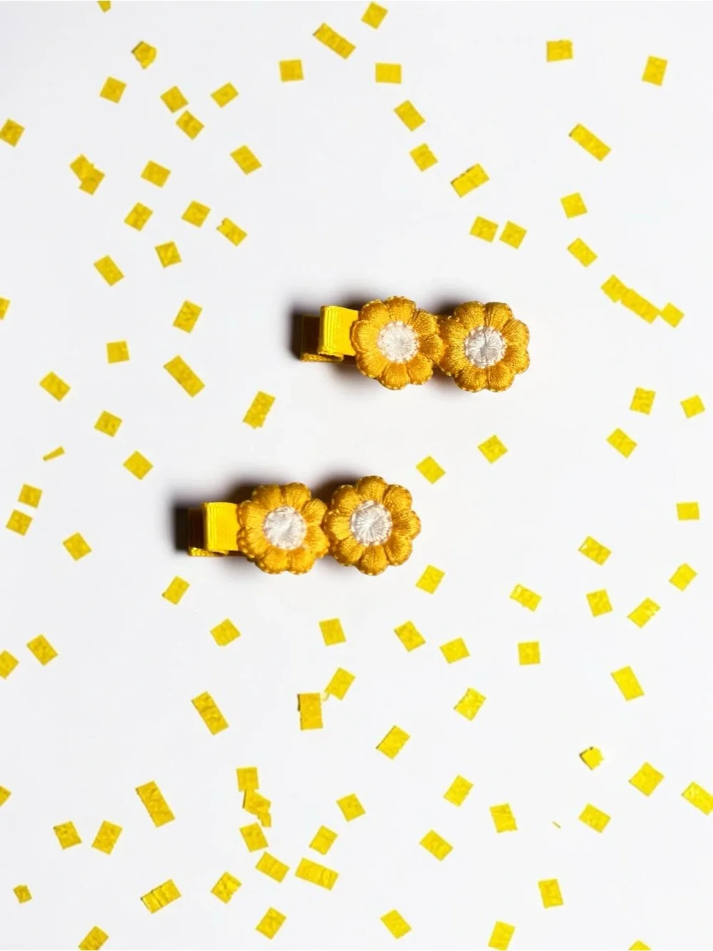 Handmade Yellow Flower Hair Clips | Floral Embroidered Barrettes